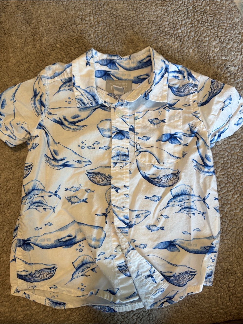 The Children's Place White & Blue Whale Print Button-Down Shirt